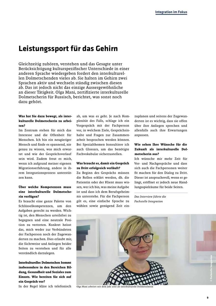 Faksimile der Interviewseite «Leistungssport für das Gehirn», Integration im Fokus 2016